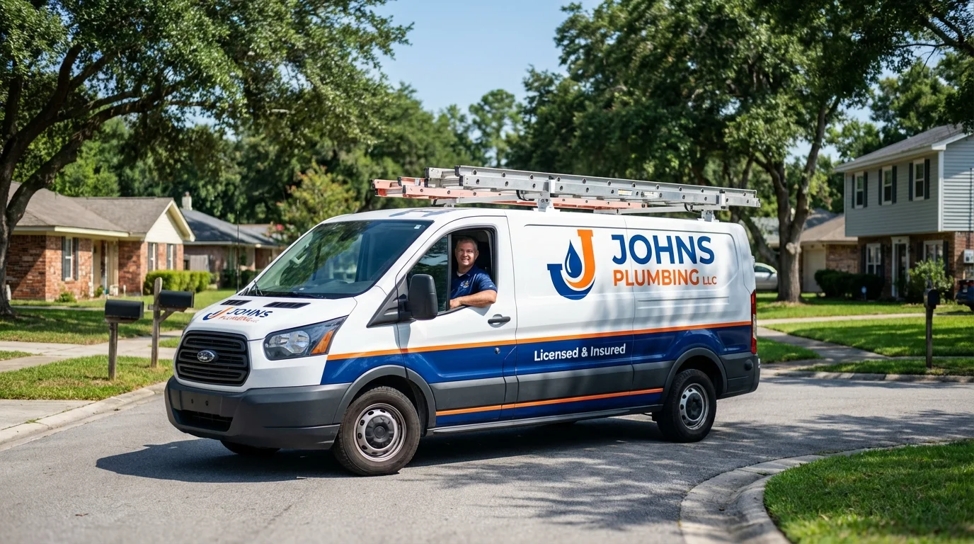 Johns Plumbing LLC service van in New London, IA