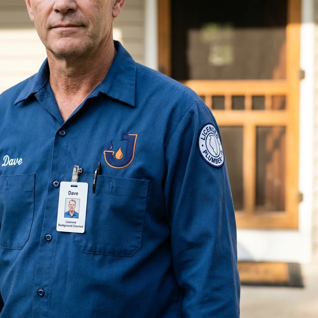 Licensed plumber showing ID badge in New London, IA